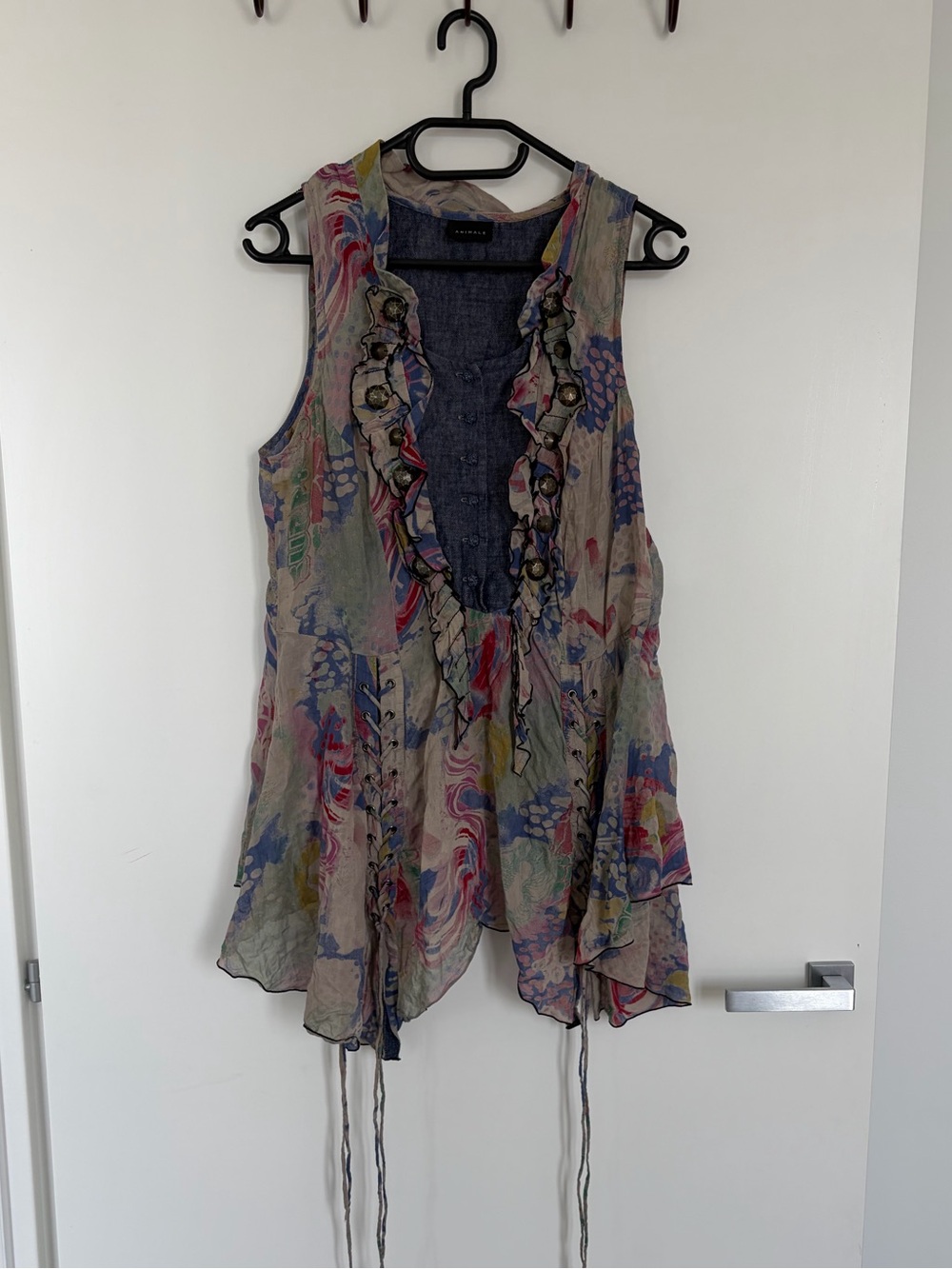 Vintage Y2K asymmetrical lace up ruffle fairy lagenlook art to wear top